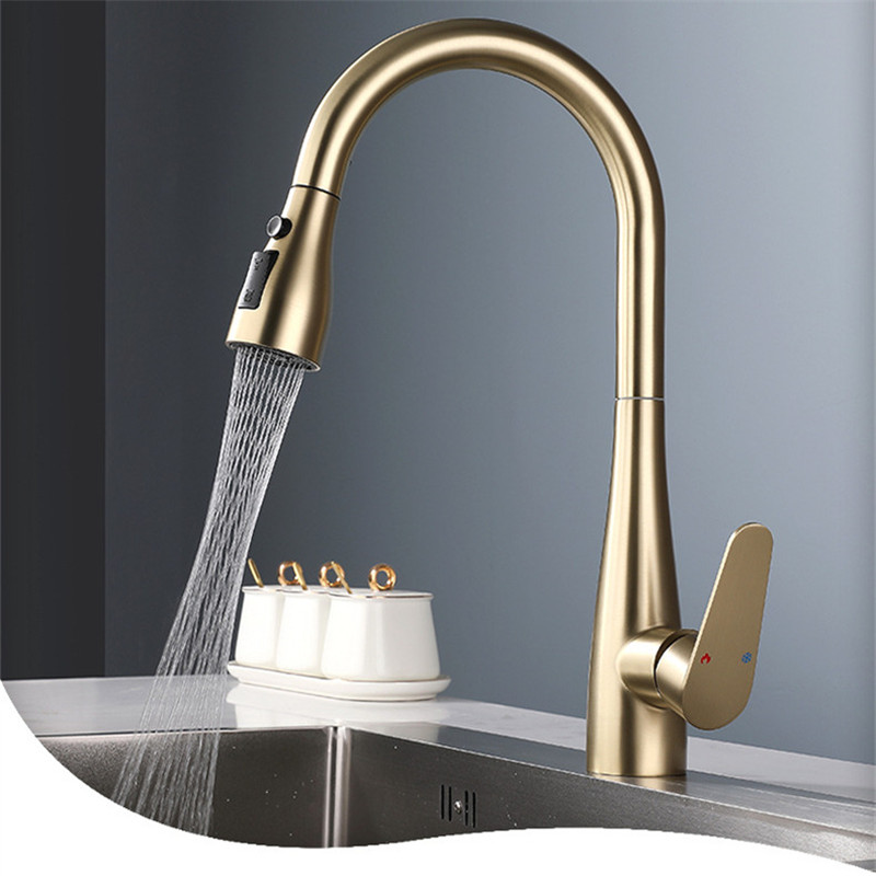 Kitchen Gadgets Mixer - Brushed Gold Pull Out Kitchen Faucet