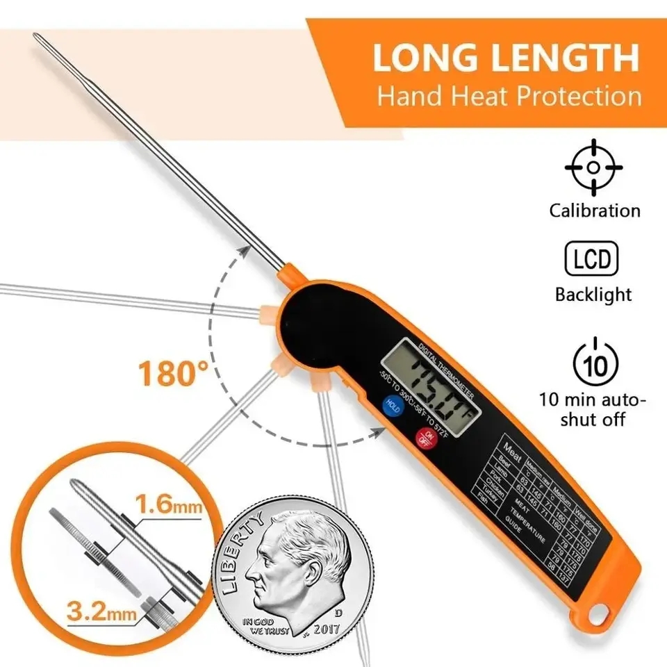 Instant Read Thermometer - Waterproof Digital Kitchen Food Meat Thermometer